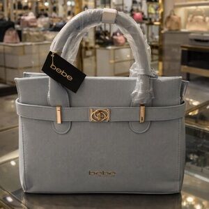 bebe Powder Blue Structured Satchel with Gold Hardware